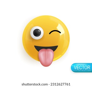 Emotion Realistic 3d Render. Icon Smile Emoji. Vector yellow glossy emoticons. PNG