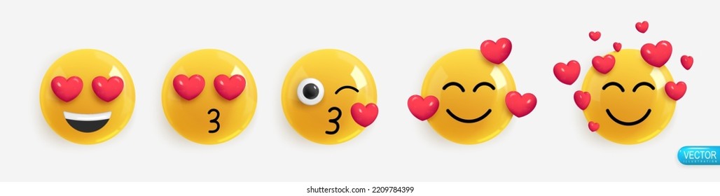 Emoción Realista 3d Render. Seleccione Icono Sonrisa Emoji. Emoticonos brillantes amarillos vectoriales.