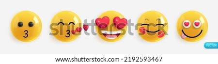 Emotion Realistic 3d Render. Set Icon Smile Emoji. Vector yellow glossy emoticons.