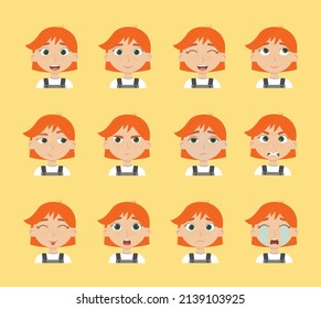 Emotion redhead girl character vector illustration