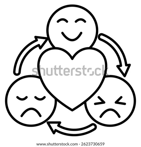 Emotion Regulation icon represented by heart, emoticons Line style.