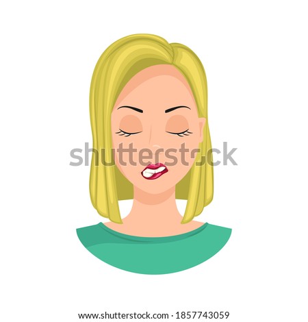 The emotion of resentment. The expression of resentment on a woman's face, offended woman. Vector illustration.