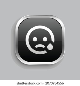 diseño de iconos de línea triste de emoción. Estilo botón brillante rectángulo redondeado aislado en fondo gris. Ilustración del vector