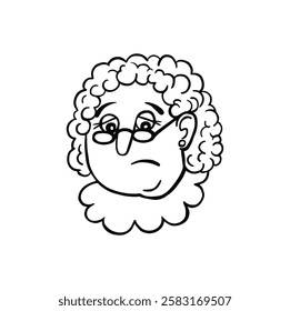 Emotion sad, upset granny face line vector