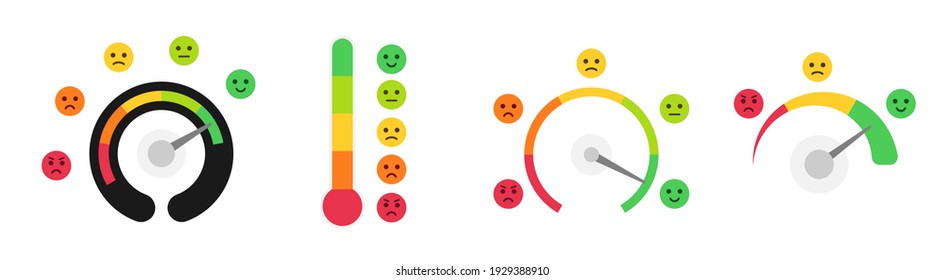 Emotion scale from green to red. Customer feedback concept. Satisfaction level. Vector set