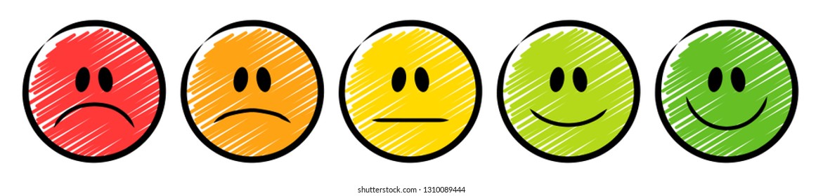 Emotion Scale From Sad To Happy / Hatched Vector Drawing