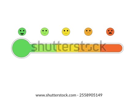 Emotion scale thermometer. Mental health and tired bar. Stress level measurement. Feeling and mood chart. Anger indicator symbol isolated on white background. Vector outline flat illustration