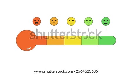 Emotion scale thermometer. Pain rating bar. Stress level measurement. Feeling and mood chart. Anger indicator symbol isolated on white background. Vector outline flat illustration