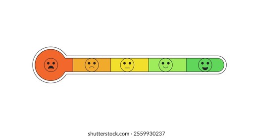 Emotion scale thermometer. Stress level measurement. Feeling and mood chart. Anger indicator symbol isolated on white background. Vector outline flat illustration