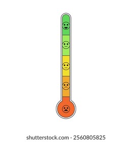 Emotion scale thermometer. Stress level measurement. Feeling and mood chart. Pain, burnout rating. Anger indicator symbol isolated on white background. Vector outline flat illustration