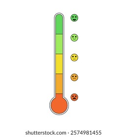 Emotion scale thermometer. Stress level measurement. Feeling and mood chart. Pain, burnout rating. Anger indicator symbol isolated on white background. Vector outline flat illustration