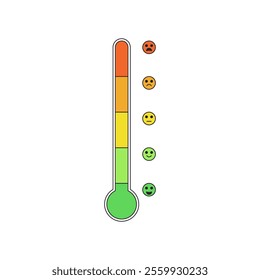 Emotion scale thermometers set. Mental health tool. Stress level measurement collection. Feeling and mood chart. Anger indicator symbol isolated on white background. Vector outline flat illustration