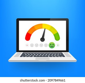 Emotion score on laptop. Business circle. Emotion score.