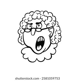 emotion scream, angry granny face line vector