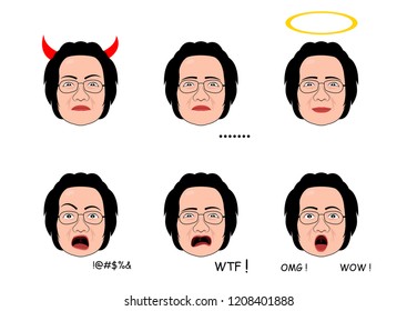 Emotion of Senior woman in cartoon style, vector