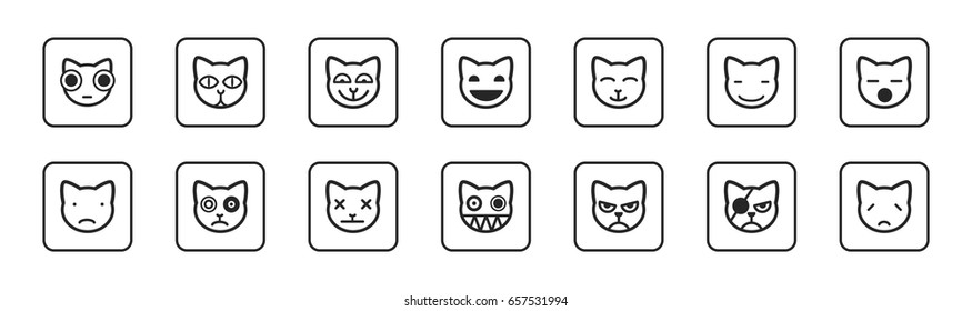 Emotion set. cat icon. square emoji