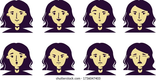 Emotion set, cute girl icons with different emotions for avatar, advertisement, etc.