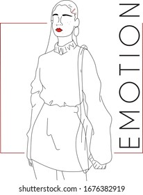 Emotion slogan print with girl sketch - Vector