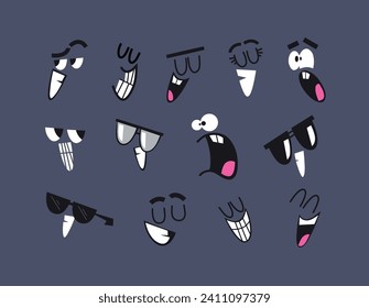 Emotion smile faces drawing in cartoon style on dark background