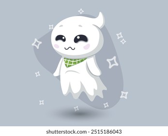 Emotion smile and kawaii ghost characters. Happy halloween day character and flat design. Vector Illustrations. Happy halloween day