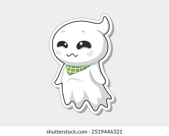 Emotion smile and kawaii ghost sticker characters. Happy halloween day character and flat design. Happy halloween day