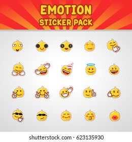 EMOTION STICKER PACK. Unique Emoticon Collection with Dashed Line