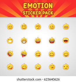 EMOTION STICKER PACK. Unique Emoticon Collection with Dashed Line