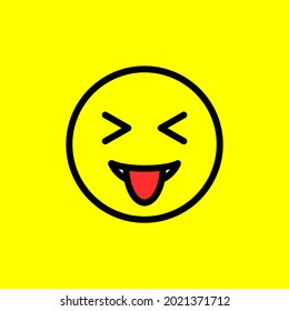 Emotion sticks out tongue. Emoji with tongue isolated on yellow background. Vector illustration EPS 10