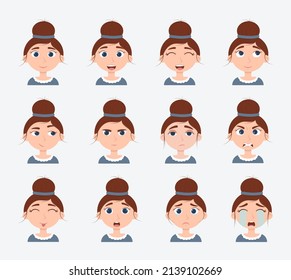 Emotion victorian girl character vector illustration