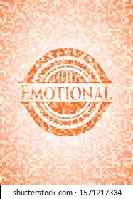 Emotional abstract emblem, orange mosaic background