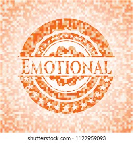 Emotional abstract orange mosaic emblem with background