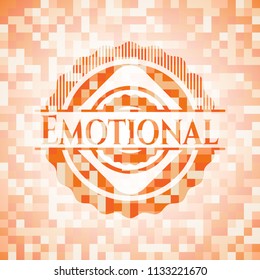 Emotional abstract orange mosaic emblem with background