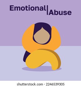 Emotional Abuse Concept Vector Illustration. Female Sitting on the Floor with Her Arms Around Her Head