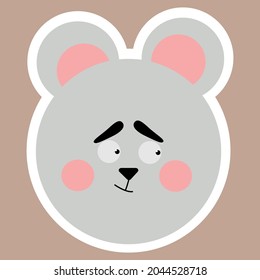 Emotional animals. Cartoon cute animals for children's cards and invitations. Vector illustration. Mouse. A sticker with the face of a mouse.