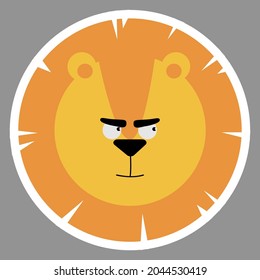 Emotional animals. Cartoon cute animals for children's cards and invitations. Vector illustration. A sticker with a lion's face. Lion.