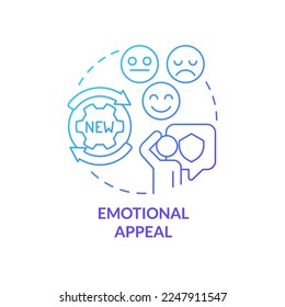 Das Symbol für das blaue Farbverlauf-Konzept von emotionaler Attraktivität. Werbestrategie abstrakte Idee dünne Linie Illustration. Stimulation der Gefühle der Verbraucher. Einzeln Umrisszeichnung. Myriad Pro-Fett-Schriftart verwendet