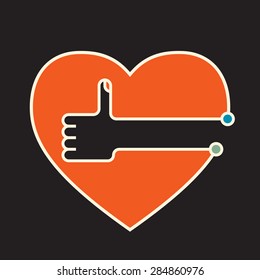 emotional approval: thumb up hand connected to the heart  
