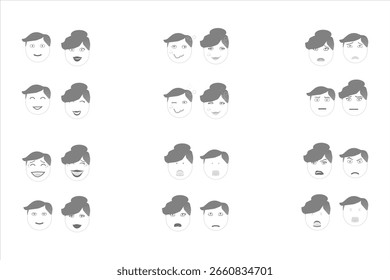 Paquete de iconos de avatar emocional Escala de grises Expresiones de usuario masculino y femenino