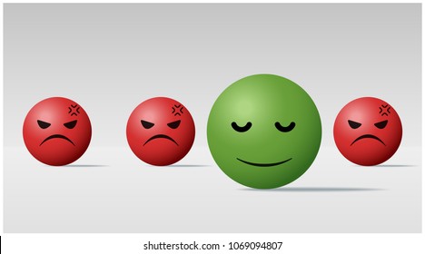 Emotional background with calm face ball among angry face balls , vector , illustration