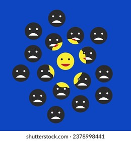 Emotionaler Hintergrund mit glücklichem Gesichtsball unter traurigen Gesichtsbälle , Vektorgrafik , Vektorgrafik