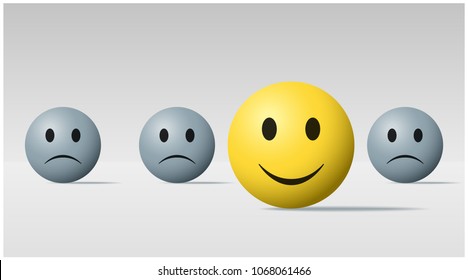 Emotional background with happy face ball among sad face balls , vector , illustration