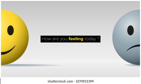 Emotional background with happy and sad face ball , vector , illustration