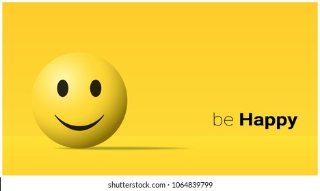 Emotional background with happy yellow face emoji , vector , illustration