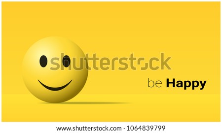 Emotional background with happy yellow face emoji , vector , illustration