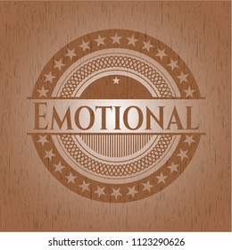 Emotional badge with wood background