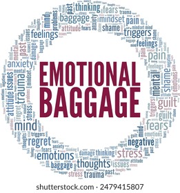 Emotional Baggage word cloud conceptual design isolated on white background.