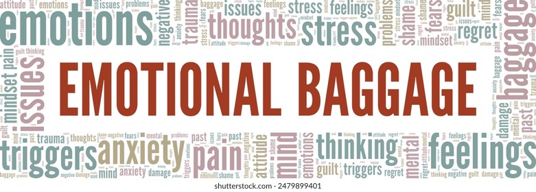 Emotional Baggage word cloud conceptual design isolated on white background.