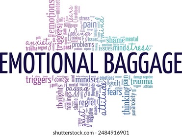 Emotional Baggage word cloud conceptual design isolated on white background.