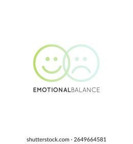 Emotional balance concept with calm mind, stability, mental clarity, self-regulation, mindfulness, inner peace, mood control, and psychological wellness in outline vector icon logo