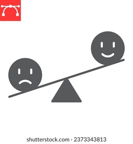 Emotional balance glyph icon, sad and happy, smile face and sad face vector icon, vector graphics, editable stroke solid sign, eps 10.